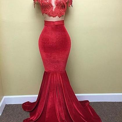 Prom Dresses,lace Prom Dress,red Long Floor Length..