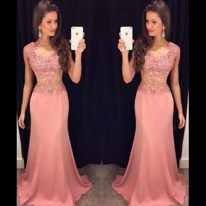 Prom Gown,pink Prom Dresses With Lace,evening..