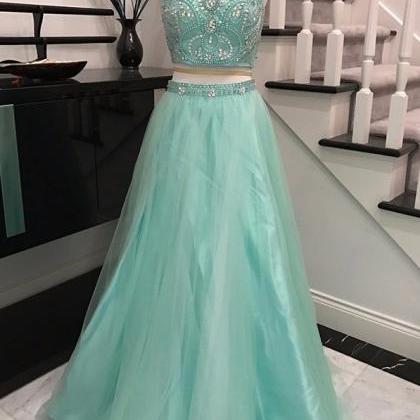 Two Pieces Long Tulle Prom Dresses For..