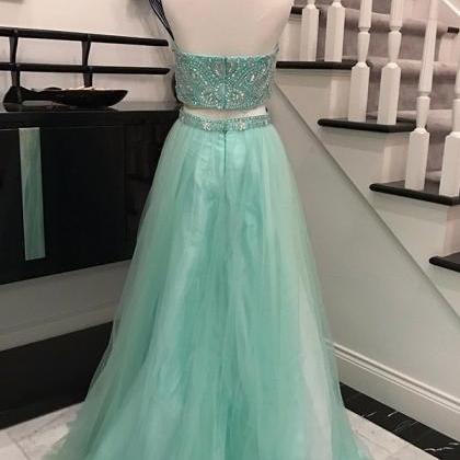 Two Pieces Long Tulle Prom Dresses For..