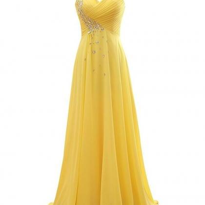 One Shoulder Yellow Prom Dresses Formal Party..