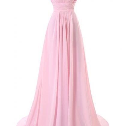 Simple Pink Chiffon V-neck Backless Evening Prom..