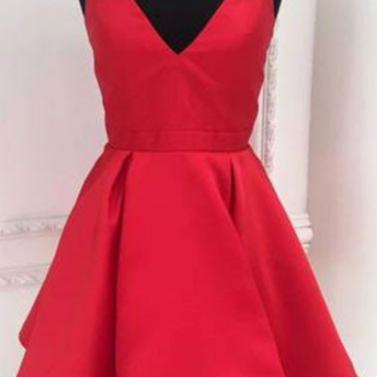 Red Homecoming Dress, Straps Short Red Party Dress