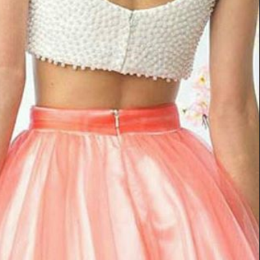 Two Piece Homecoming Dress, White And Orange..