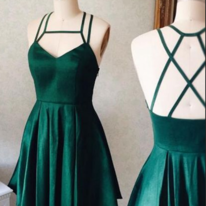 Green Satins Short Dresses,sexy Open Back Mini..