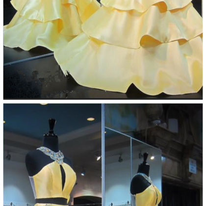 Gorgeous Zipper Yellow Evening Gown Mermaid Halter..
