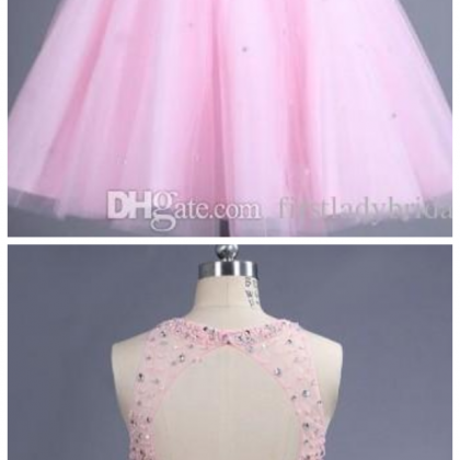 Short Homecoming Dresses Pink Real Photos Sheer..