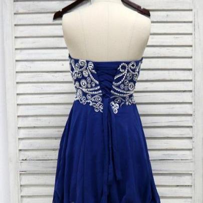 Blue Sweetheart Beaded Lace-up Mini Homecoming..