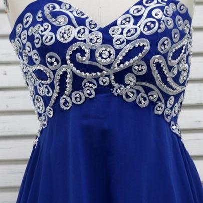 Blue Sweetheart Beaded Lace-up Mini Homecoming..