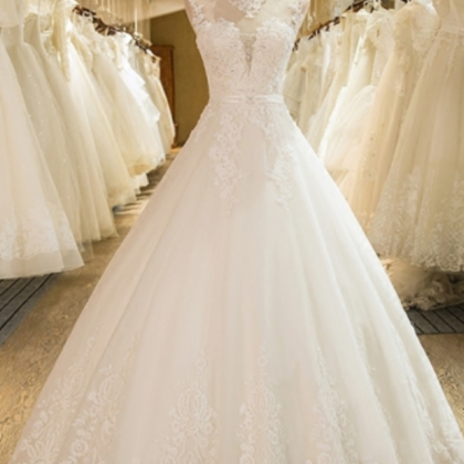 Ball Gown Appliques Beading Scoop Neck Wedding..