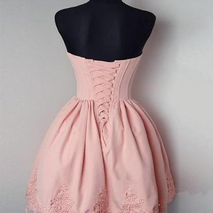Ball Gown Lace Up Simple Homecoming Dress,pink..