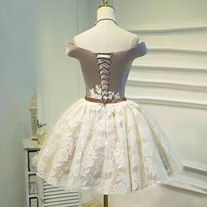 Ball Gown Off Shoulder Short Ivory Lace Homecoming..