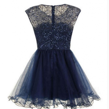 Dark Blue Homecoming Dresses Zippers Sleeveless A..