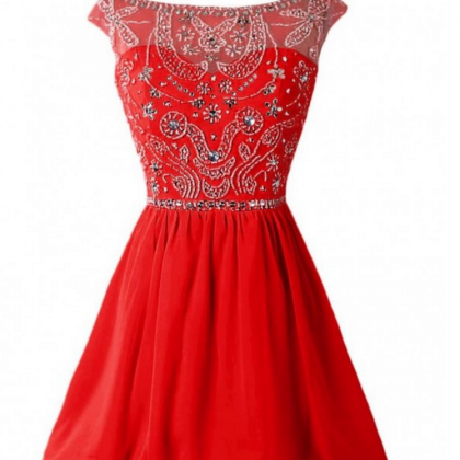 Red Homecoming Dresses Zippers Cap Sleeve Beaded..