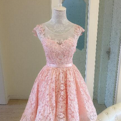 Cute Pink Homecoming Dresses Lace-up Short..