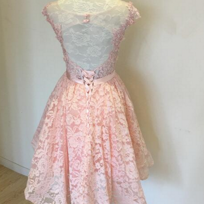 Cute Pink Homecoming Dresses Lace-up Short..