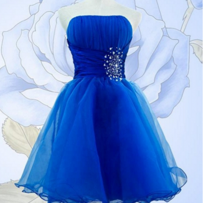 Royal Blue Short Prom Dresses Sparkly Strapless..
