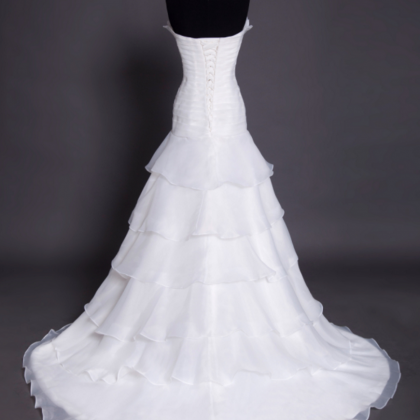 Strapless Ruched Beaded White Organza Mermaid..