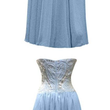 Blue Chiffon Beaded Top Evening Dresses, Vestido De Festa Long A-line ...