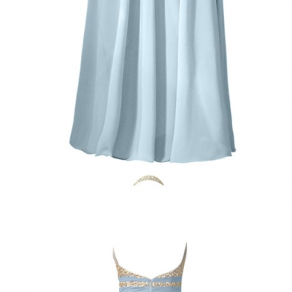Blue Chiffon Beaded Halter Evening Dresses,..