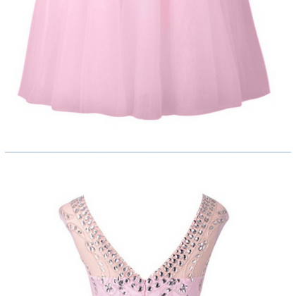 Pink Tulle A-line Short Evening Dresses, Vestido..