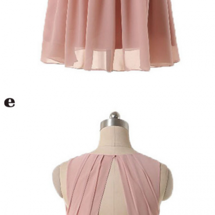 Pink Chiffon Pleated Short Evening Dresses..