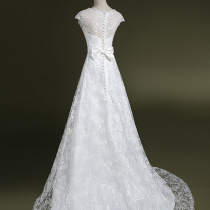 Cap Sleeves A-line Lace Wedding Dresses Floor..