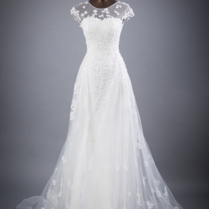 White Or Ivory Jewel Wedding Dresses Floor Length..