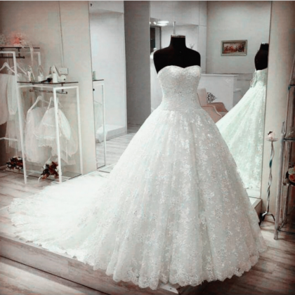 Sweetheart Lace Ball Gowns Wedding Dresses Real..