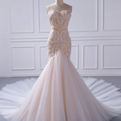 Mermaid Champagne Beaded Wedding Dresses Off The..