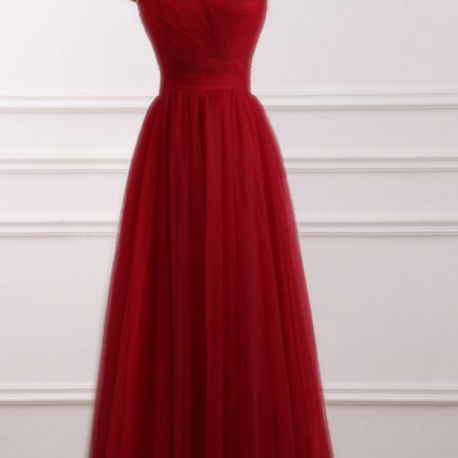 Red A-line Evening Dresses ,net Pleat Custom Made..