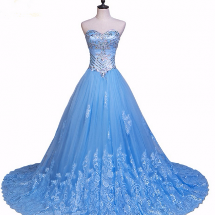 Longo Blue Party Dresses ,tulle Lace Beaded..