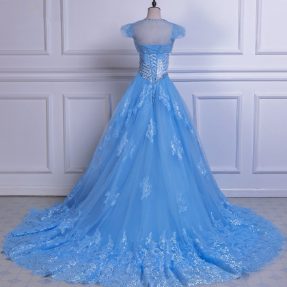 Longo Blue Party Dresses ,tulle Lace Beaded..