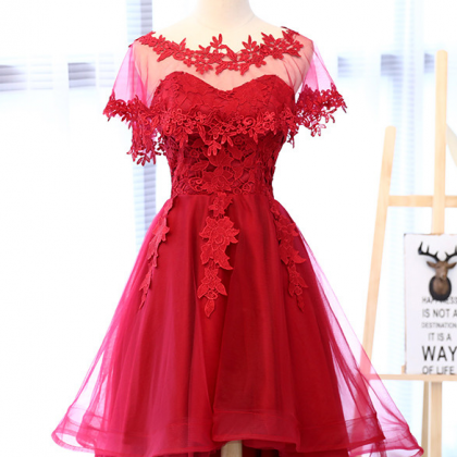 Red Lace Sweetheart With Veil Asymmetrical Off The..