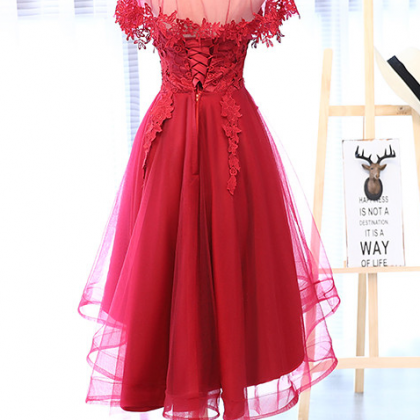 Red Lace Sweetheart With Veil Asymmetrical Off The..