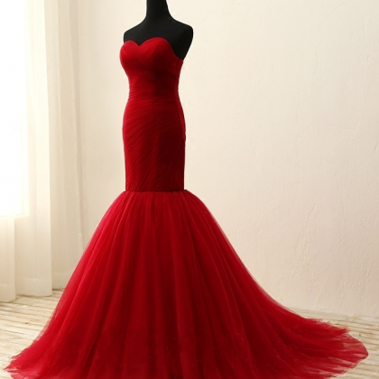 Mermaid Evening Dresses Party Red , Prom Formal..