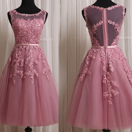 Dusty Pink Homecoming Dresses,short Lace..