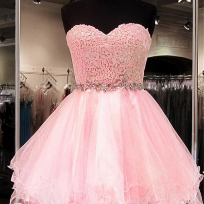 Short Pink Homecoming Dress, Sexy Lace Homecoming..