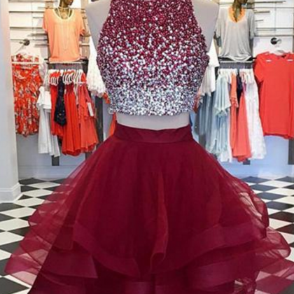 BURGUNDY TWO PIECES SEQUIN TULLE SH..
