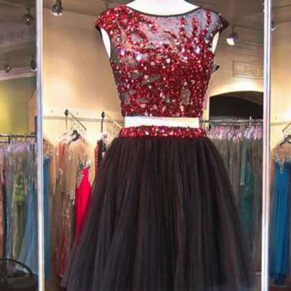 Beaded Two Pieces Homecoming Dresses Sheer See..