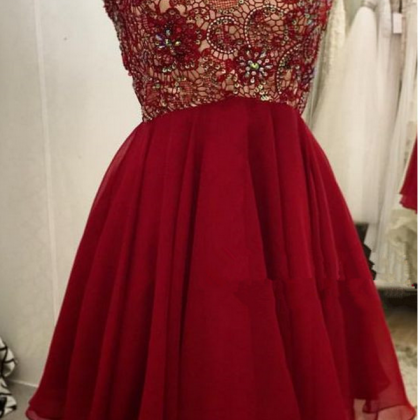 Red Beaded Homecoming Dress,cute Sweetheart..