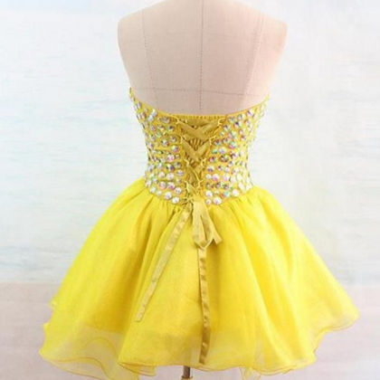 Sleeveless Yellow Homecoming Dresses Gown Beaded..