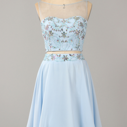 Illusion Mist Blue Low Back Homecoming Dress, Two..