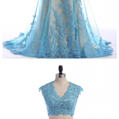 Two Piece Lace Applique Mermaid Prom Dress,evening..