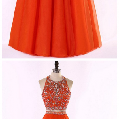 Tulle Two Pieces Prom Dress,halter Beading..