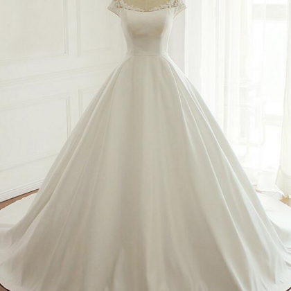 Satin Ball Gown Wedding Dress With Cap Sleeves And..