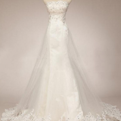 Long Wedding Dress, Lace Wedding Dress,sleeveless..