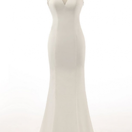 Wedding Dress,simple White Chiffon See-through..