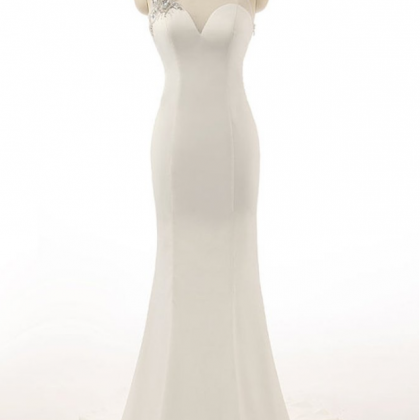 Wedding Dress,simple White Chiffon See-through..