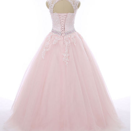 Pink Tulle Ball Gowns,floor Length Prom..